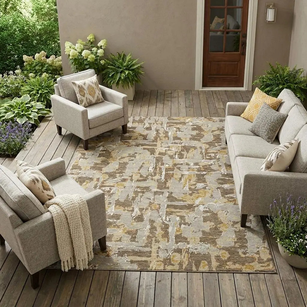 10' X 14' Brown And Ivory Abstract Washable Indoor Outdoor Area Rug Homeroots Outdoor