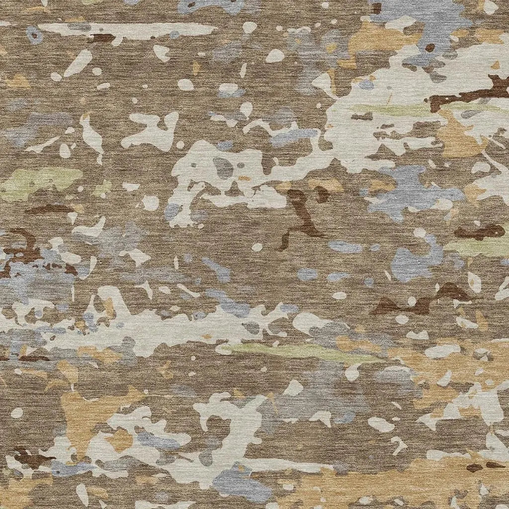 10' X 14' Brown And Ivory Abstract Washable Indoor Outdoor Area Rug Homeroots Outdoor