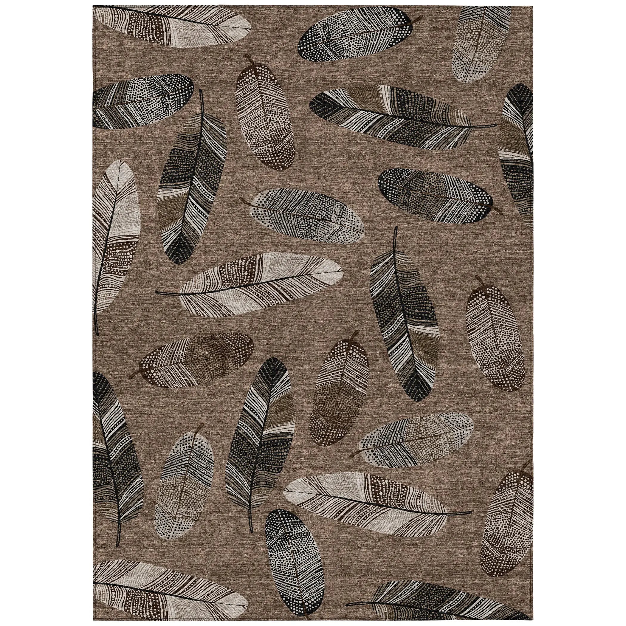 10' X 14' Brown And Ivory Botanical Leaves Washable Indoor Outdoor Area Rug Homeroots Outdoor