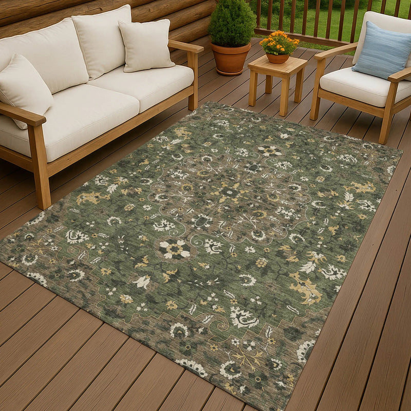 10' X 14' Brown And Ivory Floral Medallion Washable Indoor Outdoor Area Rug Homeroots Outdoor