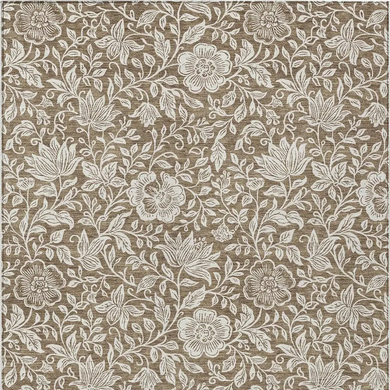 10' X 14' Brown And Ivory Floral Washable Indoor Outdoor Area Rug Homeroots Outdoor