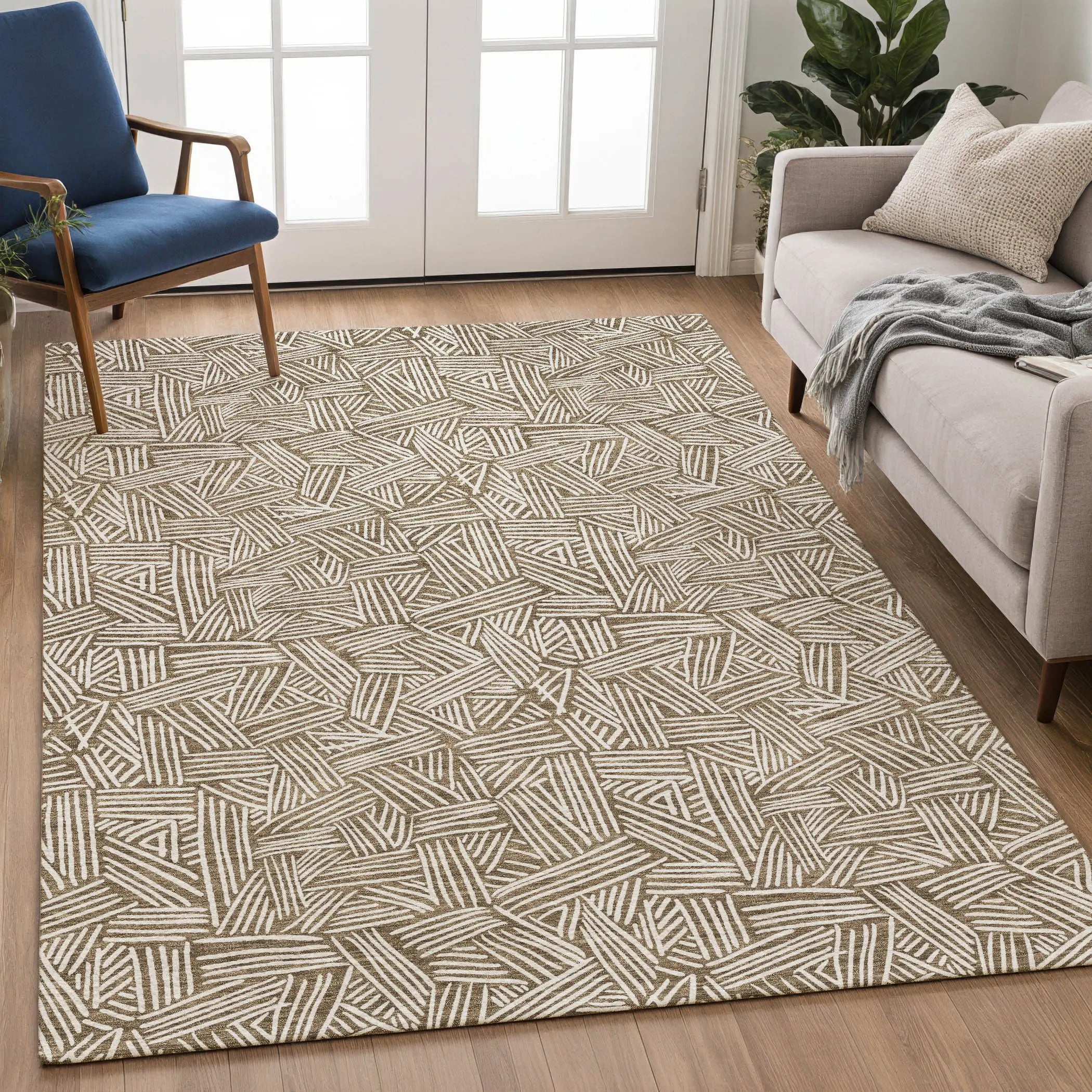 10' X 14' Brown And Ivory Geometric Washable Indoor Outdoor Area Rug Homeroots Outdoor