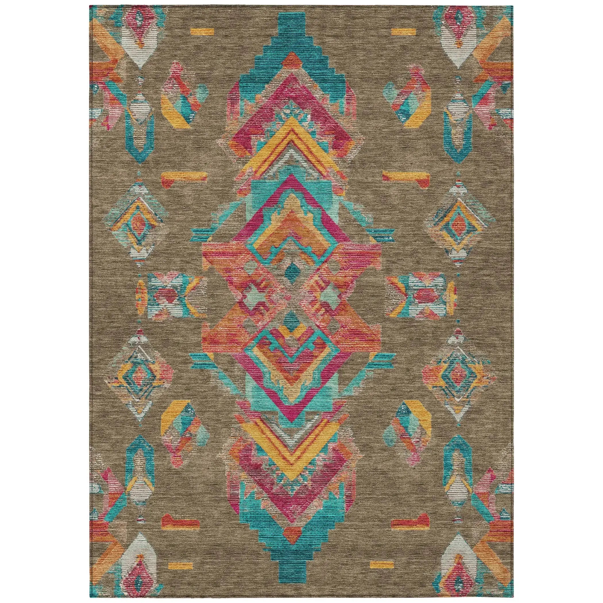 10' X 14' Brown And Ivory Tribal Washable Indoor Outdoor Area Rug Homeroots Outdoor