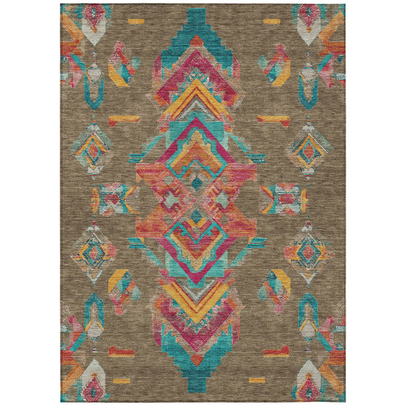10' X 14' Brown And Ivory Tribal Washable Indoor Outdoor Area Rug Homeroots Outdoor
