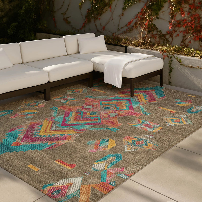 10' X 14' Brown And Ivory Tribal Washable Indoor Outdoor Area Rug Homeroots Outdoor
