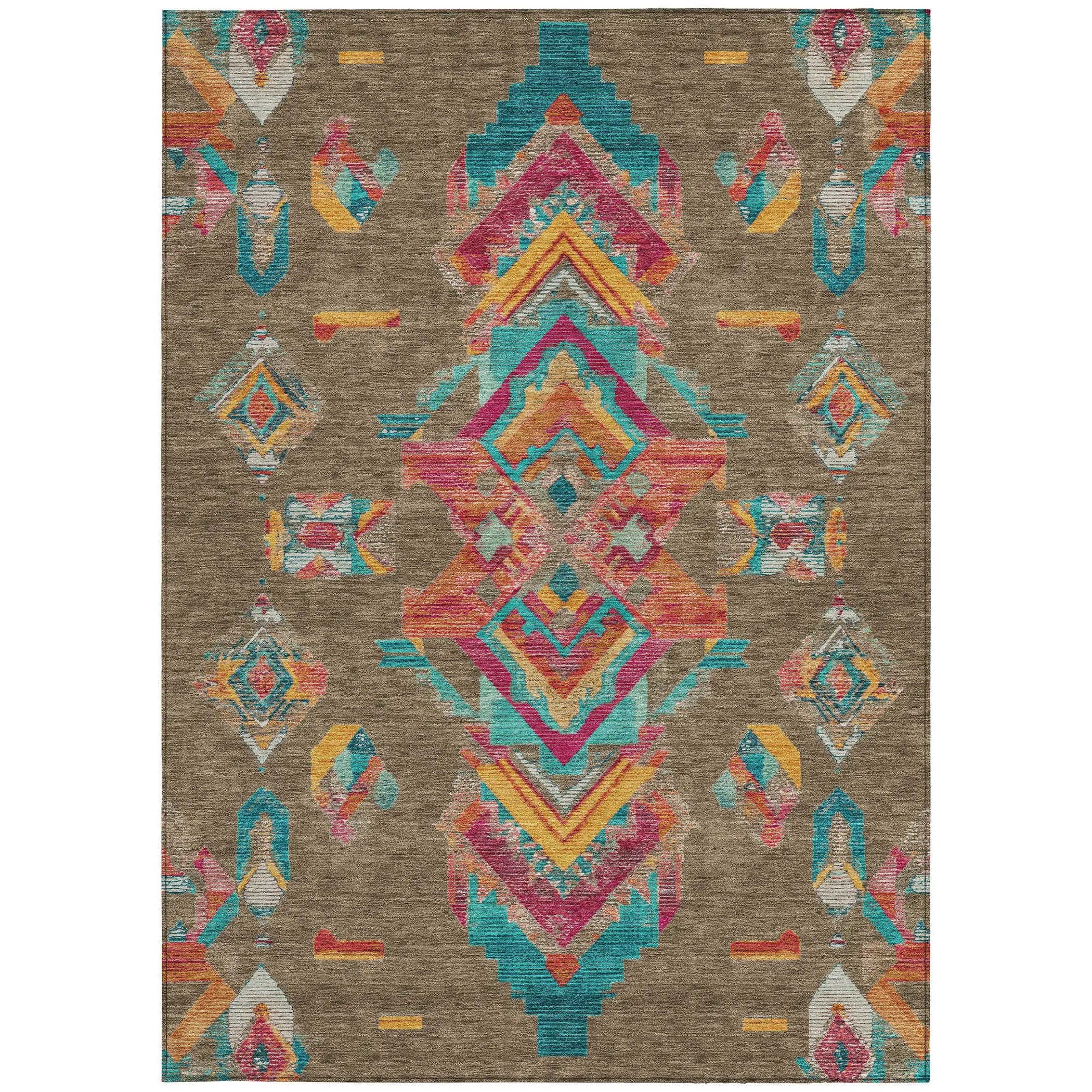 10' X 14' Brown And Ivory Tribal Washable Indoor Outdoor Area Rug Homeroots Outdoor