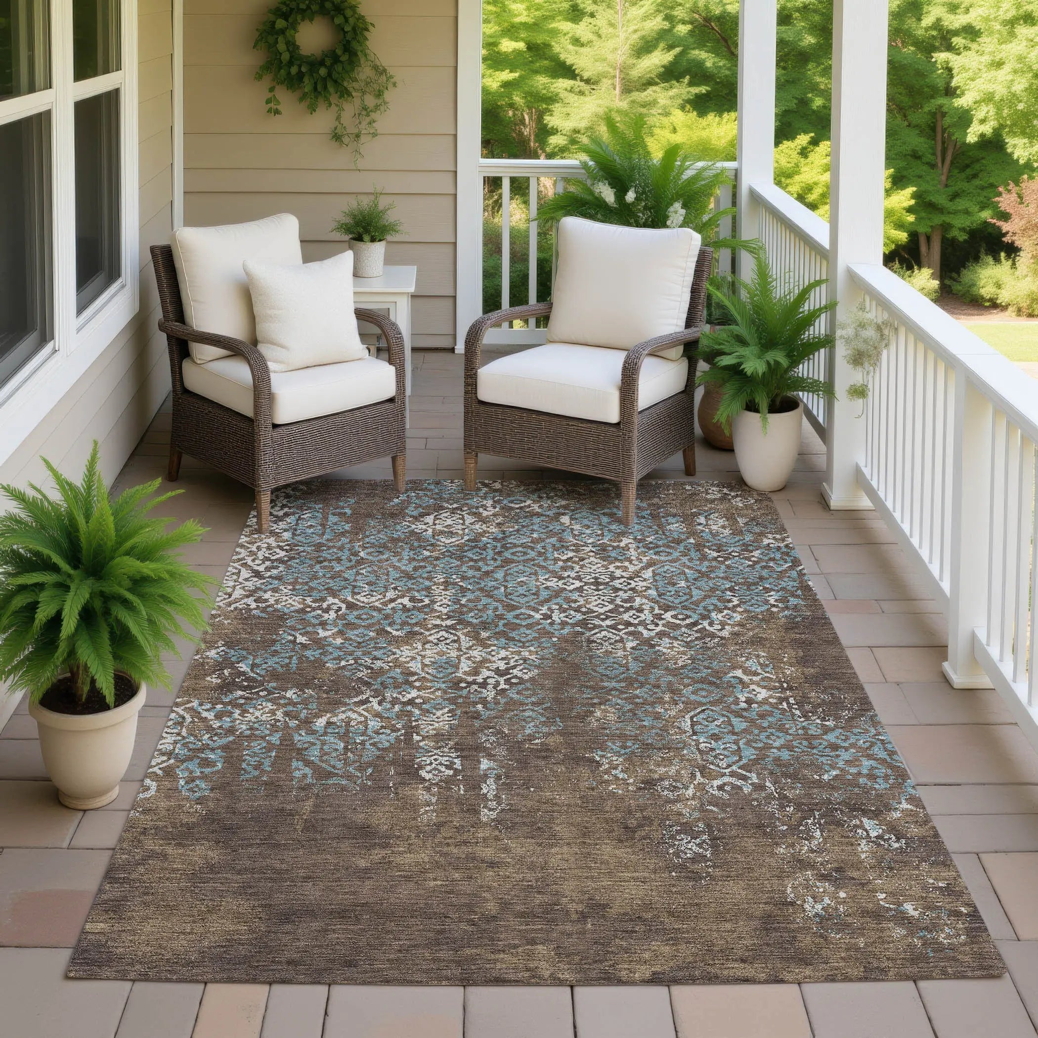 10' X 14' Brown And Khaki Oriental Washable Indoor Outdoor Area Rug Homeroots Outdoor