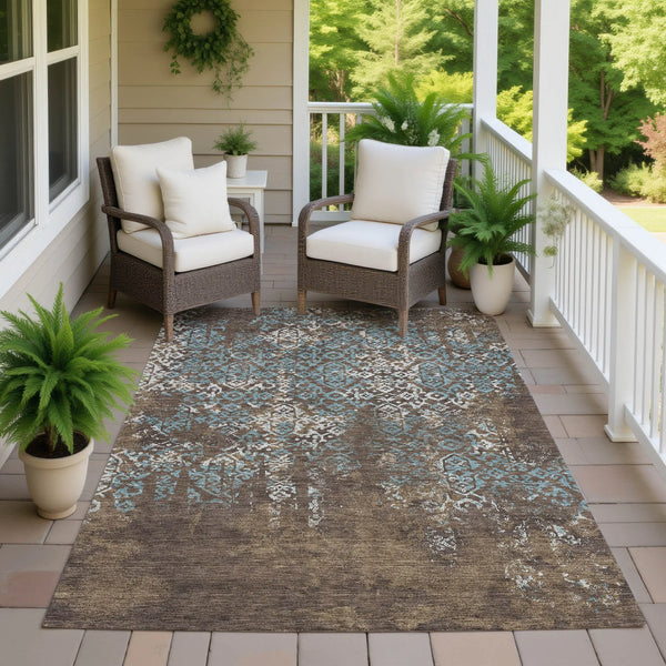 10' X 14' Brown And Khaki Oriental Washable Indoor Outdoor Area Rug Homeroots Outdoor