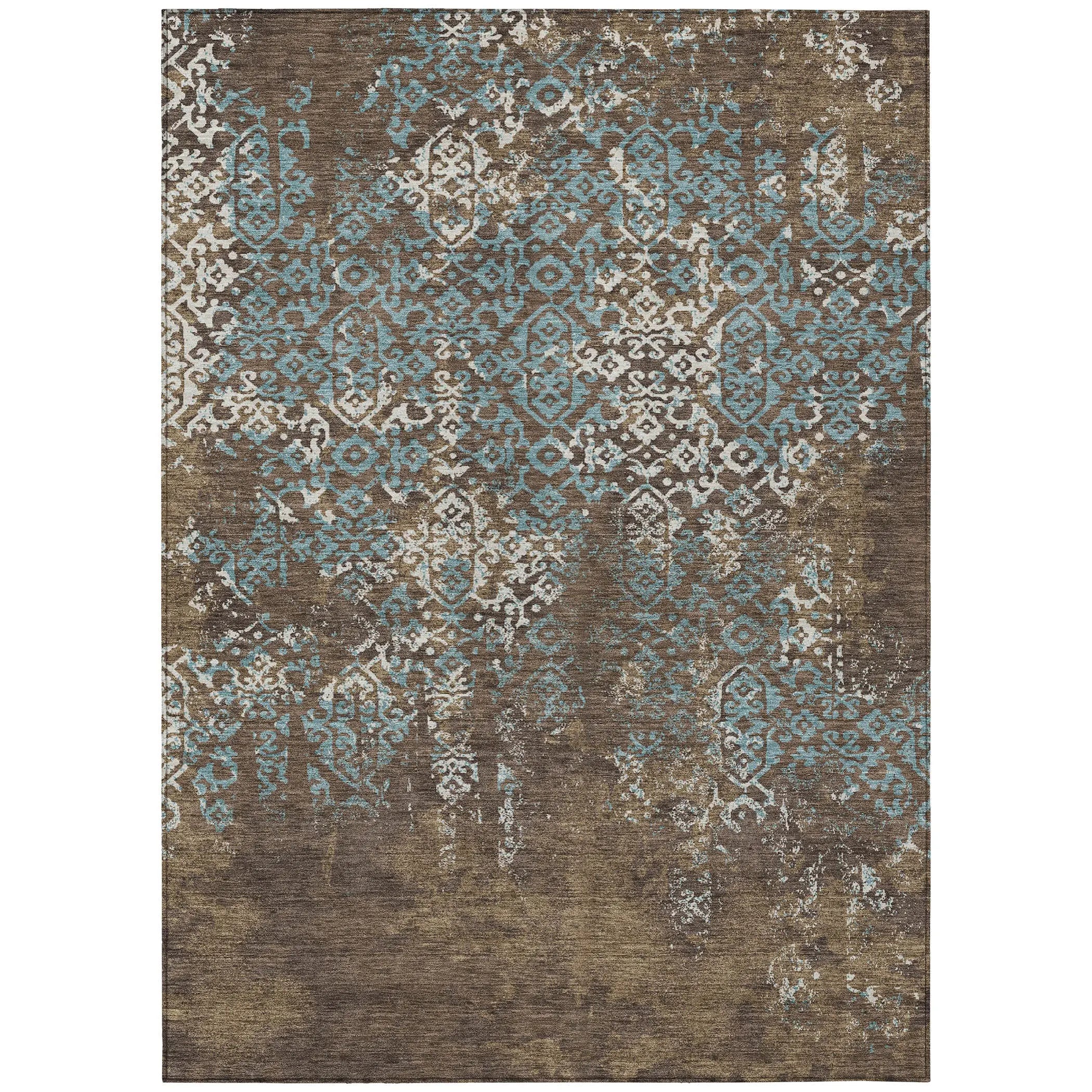 10' X 14' Brown And Khaki Oriental Washable Indoor Outdoor Area Rug Homeroots Outdoor