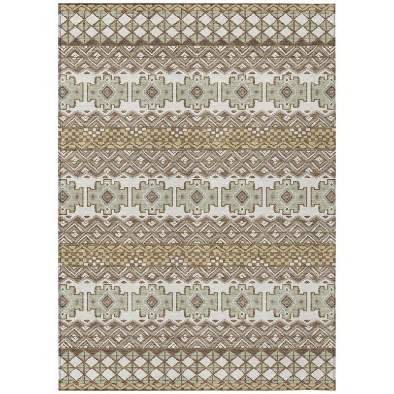 10' X 14' Brown And Khaki Striped Washable Indoor Outdoor Area Rug Homeroots Outdoor