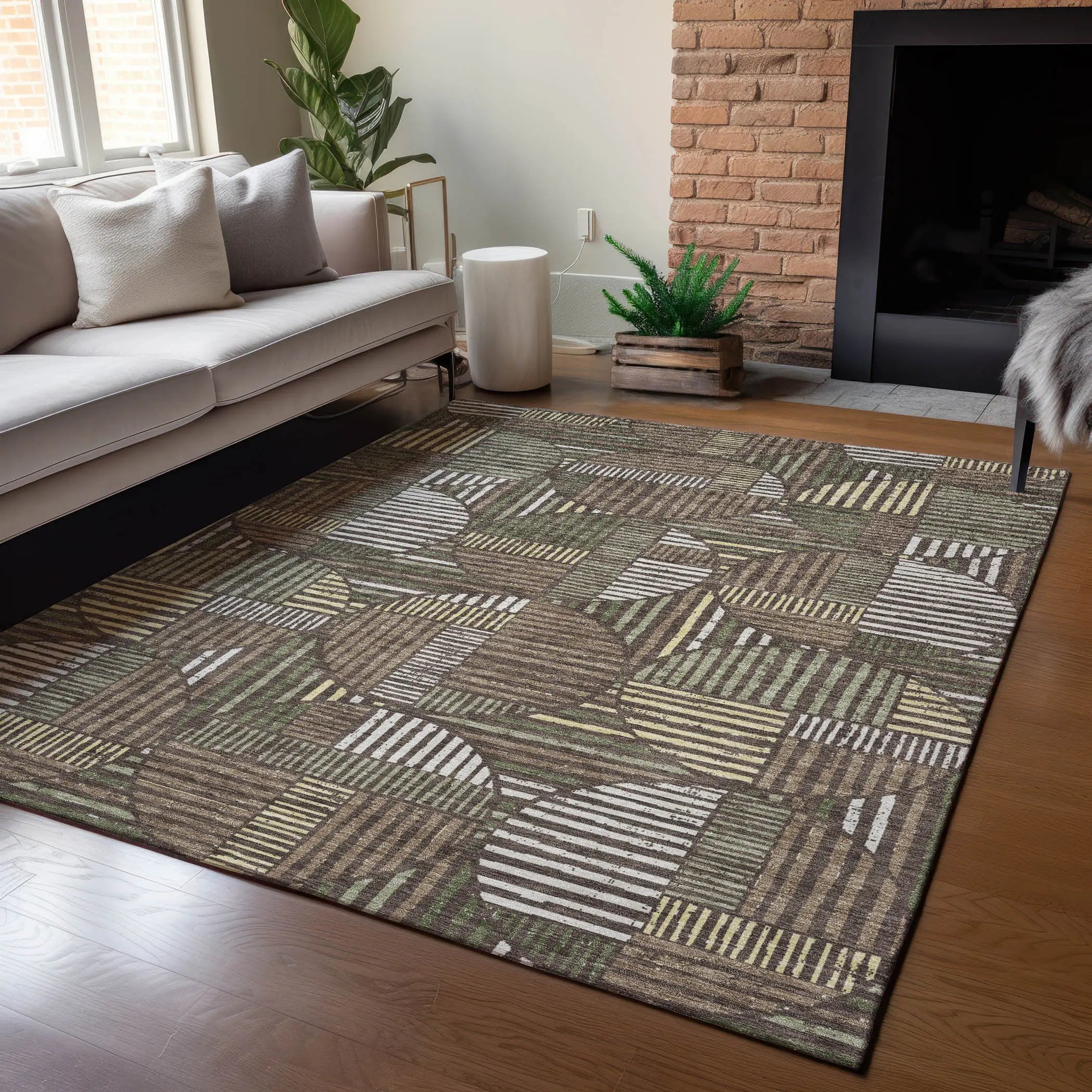 10' X 14' Brown And Linen Geometric Washable Indoor Outdoor Area Rug Homeroots Outdoor