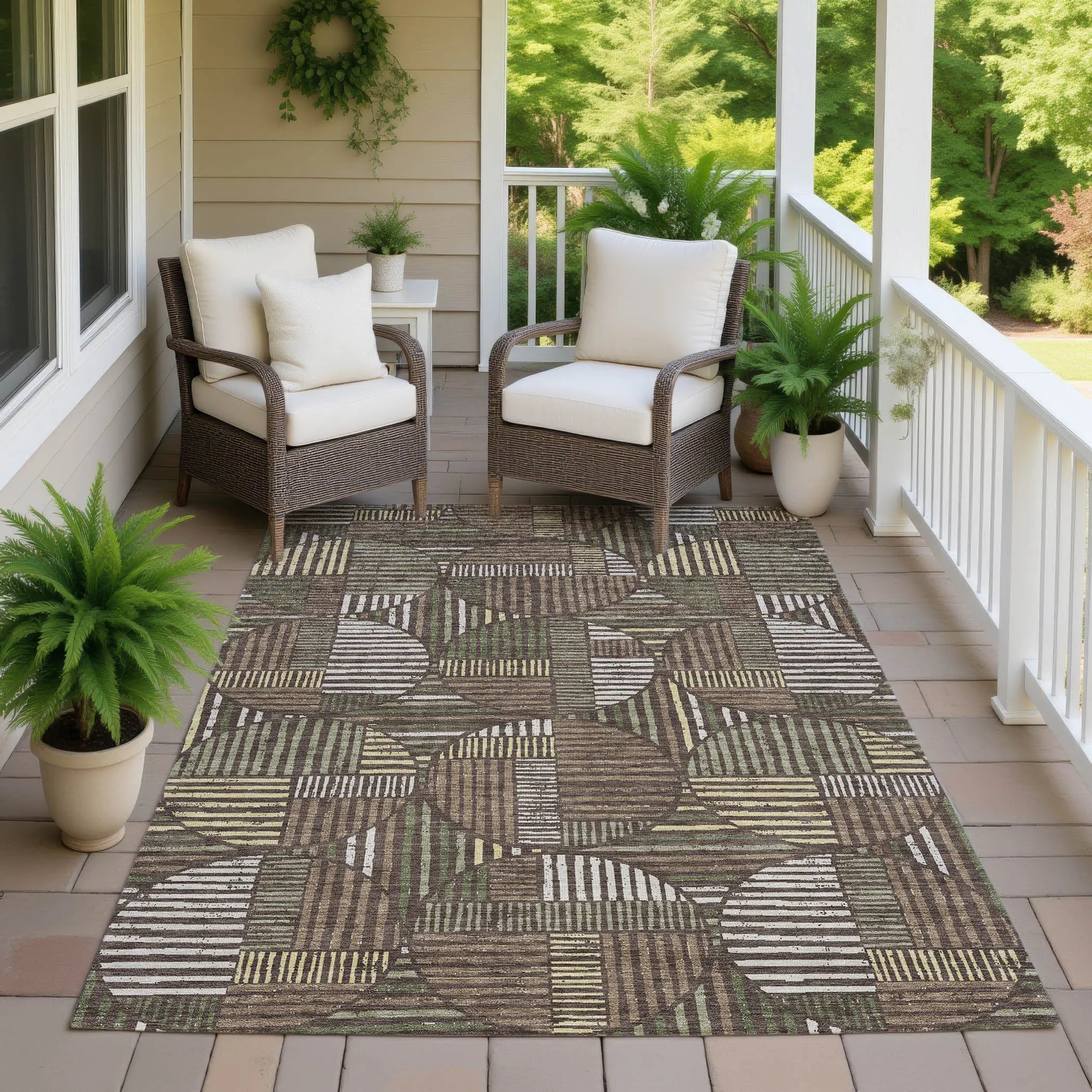 10' X 14' Brown And Linen Geometric Washable Indoor Outdoor Area Rug Homeroots Outdoor