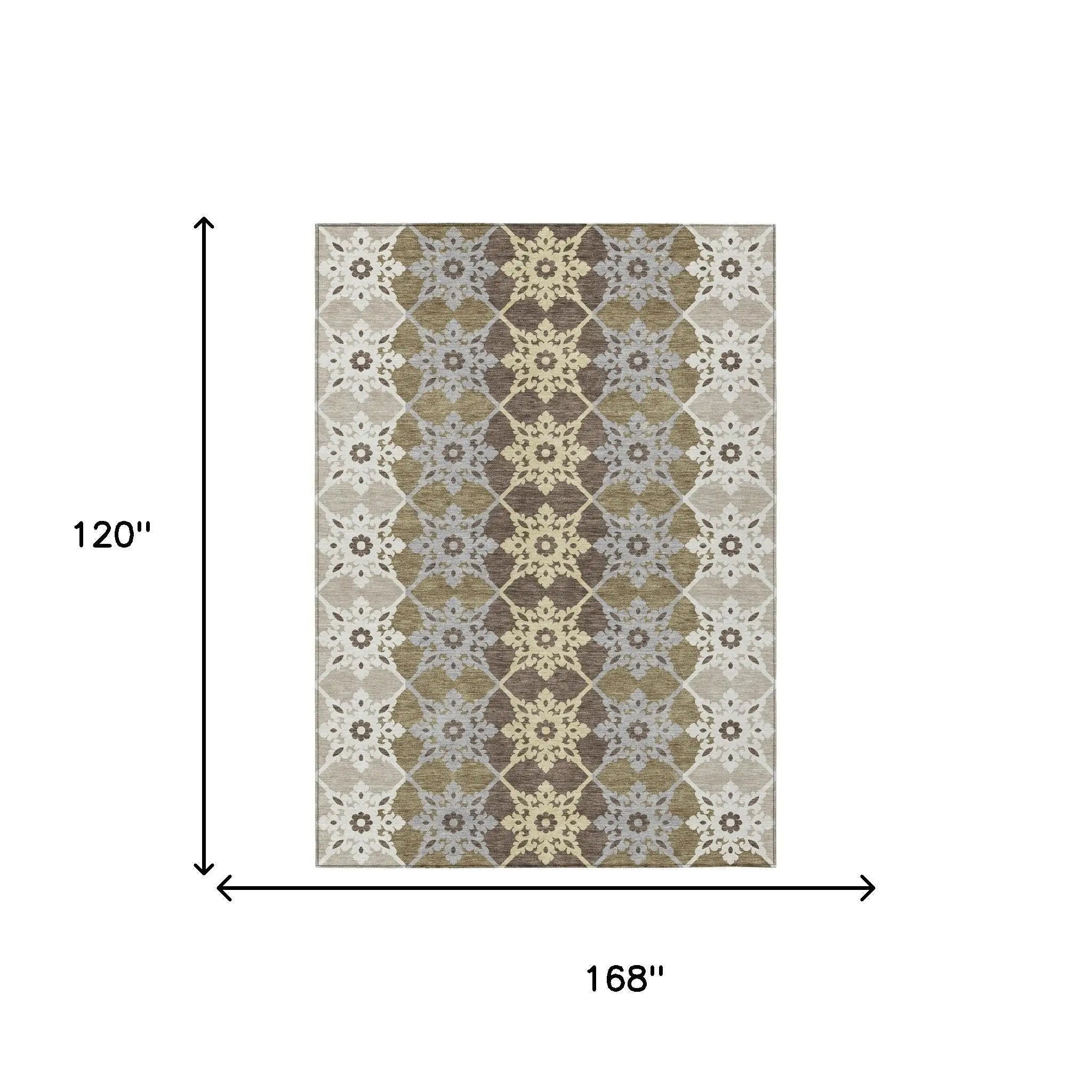 10' X 14' Brown And Pewter Floral Medallion Washable Indoor Outdoor Area Rug Homeroots Outdoor