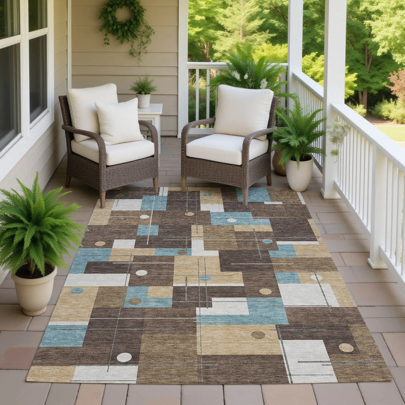 10' X 14' Brown And Pewter Geometric Washable Indoor Outdoor Area Rug Homeroots Outdoor