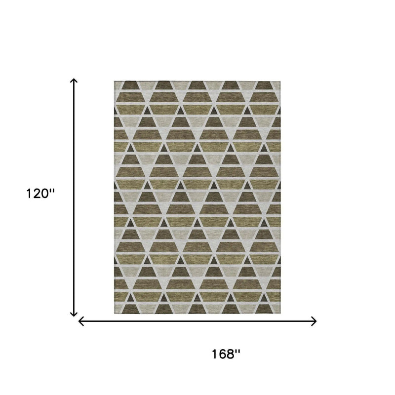 10' X 14' Brown And Pewter Geometric Washable Indoor Outdoor Area Rug Homeroots Outdoor