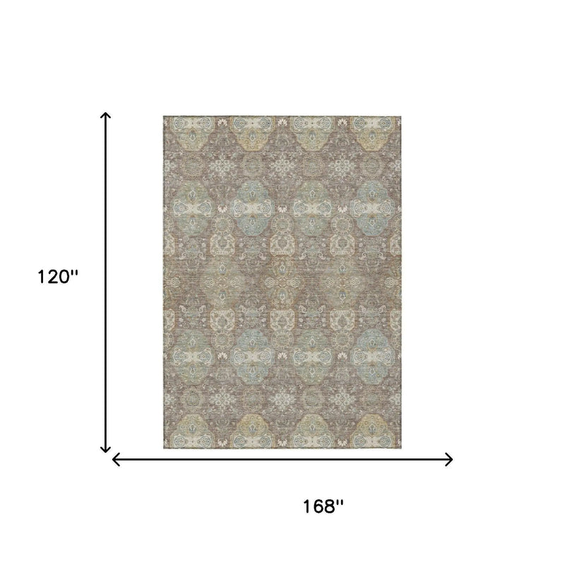 10' X 14' Brown And Sage Floral Washable Indoor Outdoor Area Rug Homeroots Outdoor