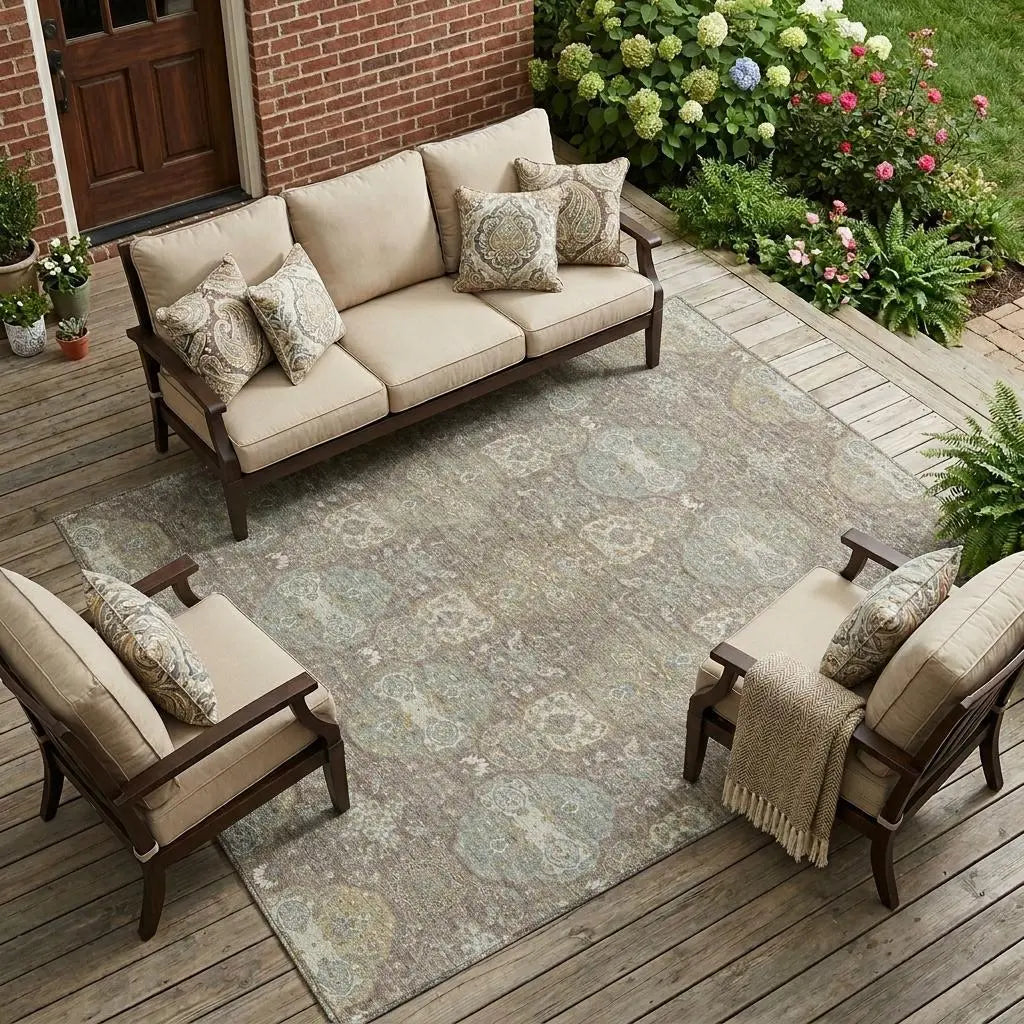 10' X 14' Brown And Sage Floral Washable Indoor Outdoor Area Rug Homeroots Outdoor