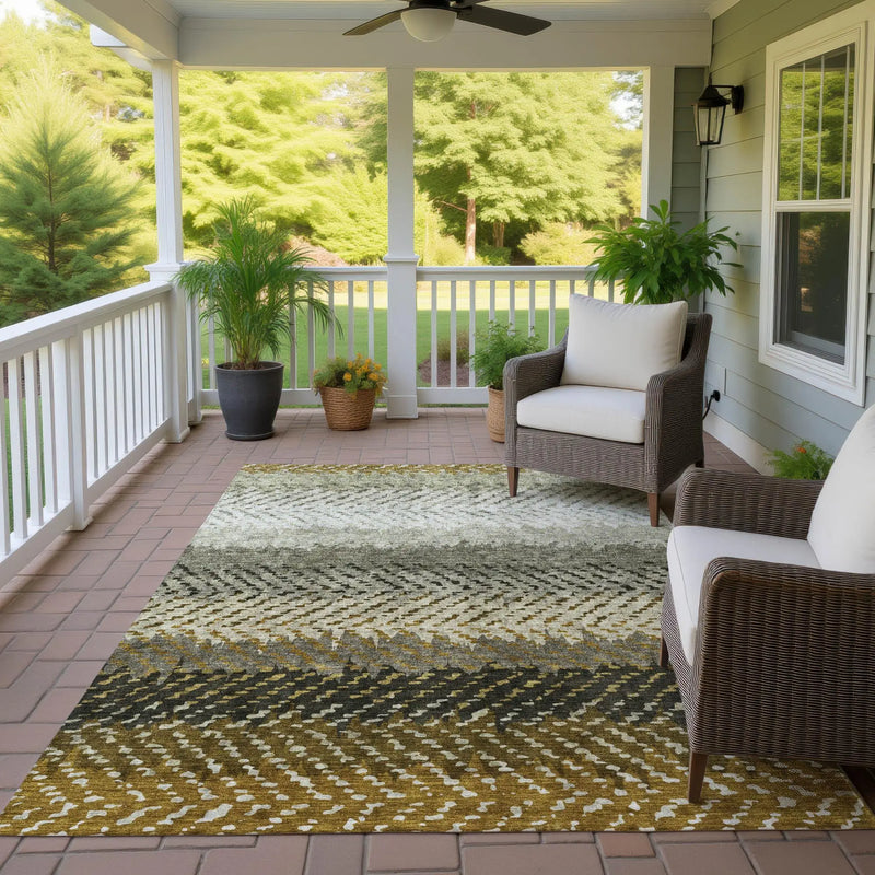 10' X 14' Brown And Sage Striped Washable Indoor Outdoor Area Rug Homeroots Outdoor