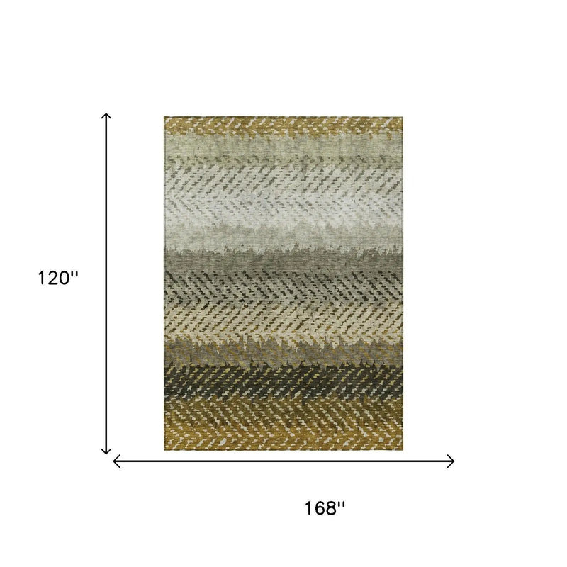 10' X 14' Brown And Sage Striped Washable Indoor Outdoor Area Rug Homeroots Outdoor