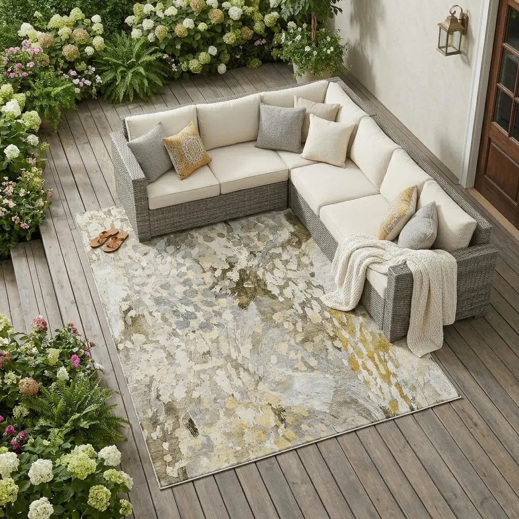 10' X 14' Brown And Silver Abstract Washable Indoor Outdoor Area Rug Homeroots Outdoor