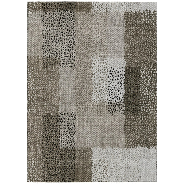 10' X 14' Brown And Silver Abstract Washable Indoor Outdoor Area Rug Homeroots Outdoor