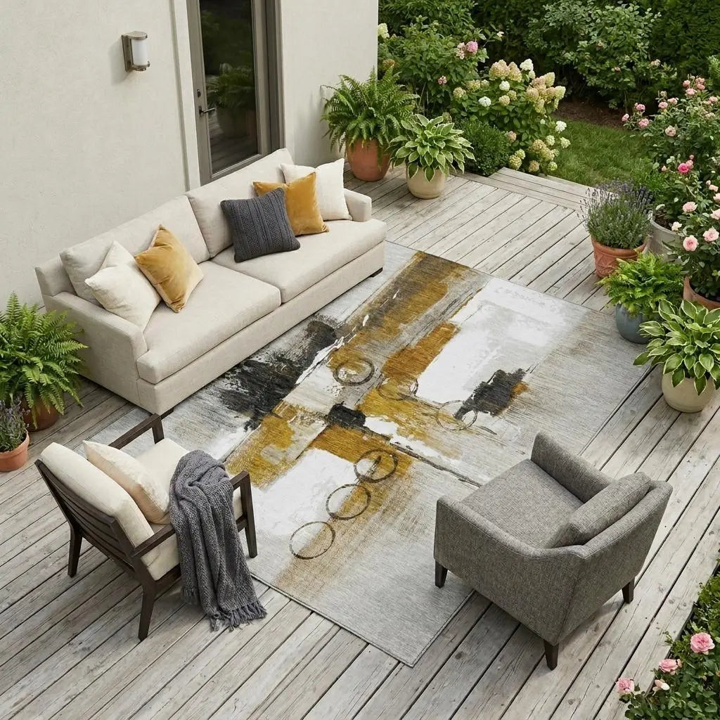 10' X 14' Brown And Silver Abstract Washable Indoor Outdoor Area Rug Homeroots Outdoor