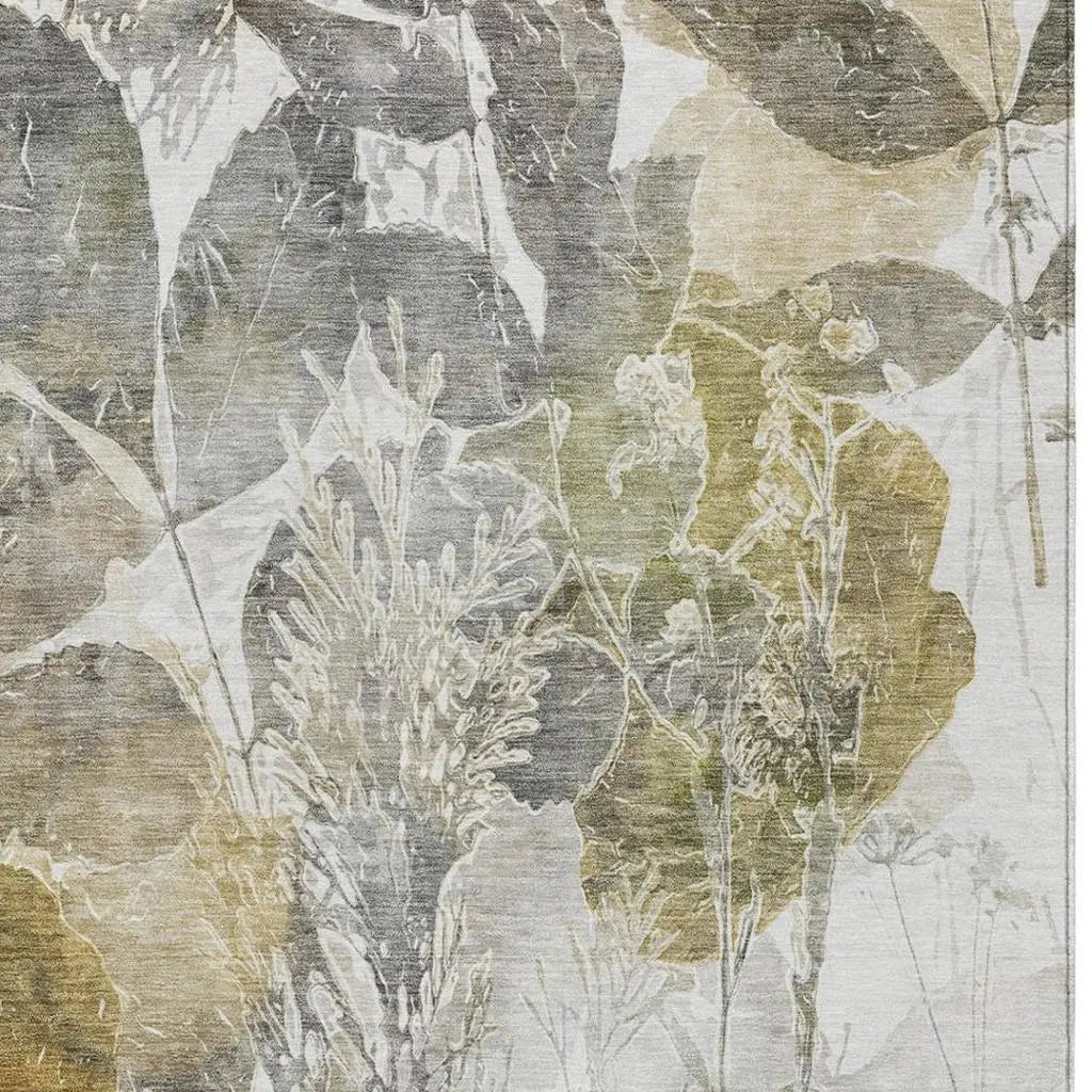 10' X 14' Brown And Silver Botanical Leaves Washable Indoor Outdoor Area Rug Homeroots Outdoor