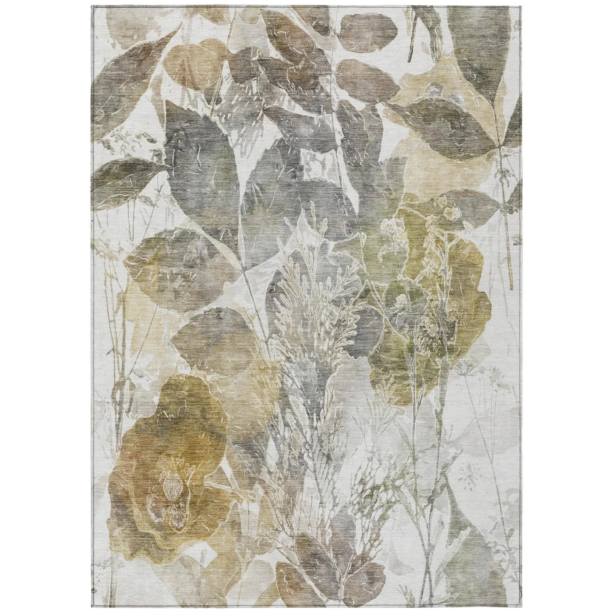 10' X 14' Brown And Silver Botanical Leaves Washable Indoor Outdoor Area Rug Homeroots Outdoor