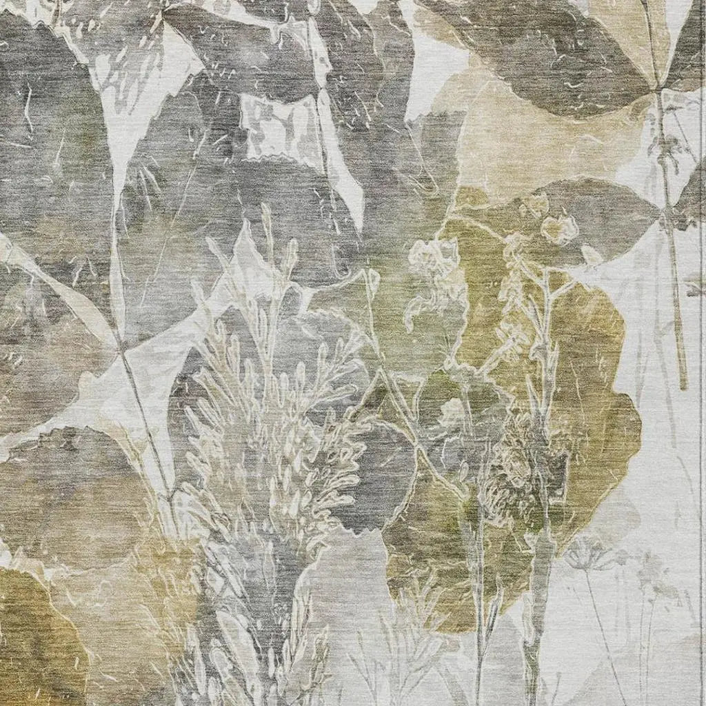10' X 14' Brown And Silver Botanical Leaves Washable Indoor Outdoor Area Rug Homeroots Outdoor