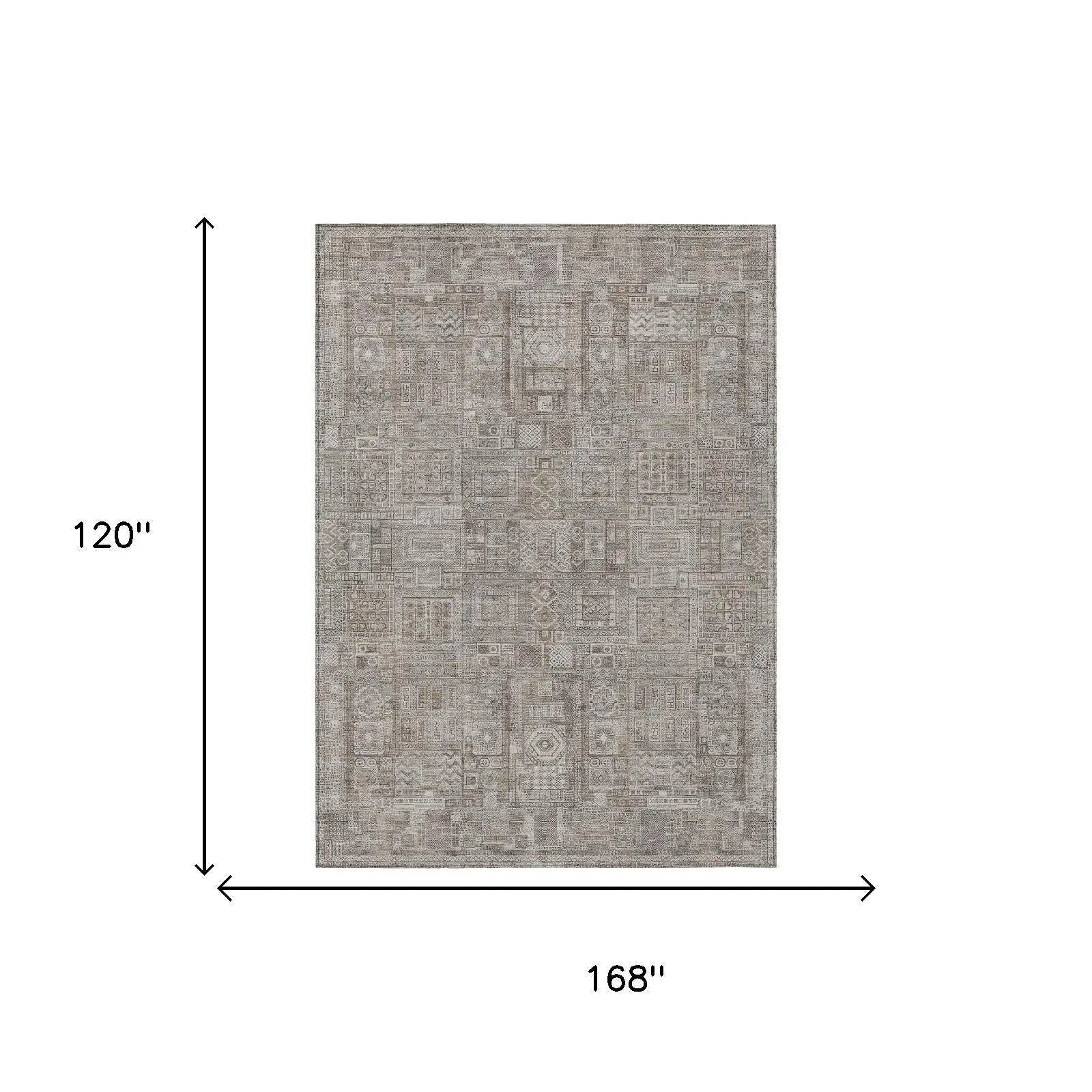 10' X 14' Brown And Silver Oriental Washable Indoor Outdoor Area Rug Homeroots Outdoor