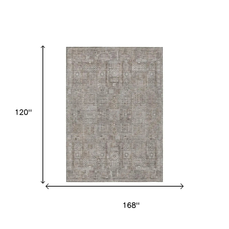 10' X 14' Brown And Silver Oriental Washable Indoor Outdoor Area Rug Homeroots Outdoor