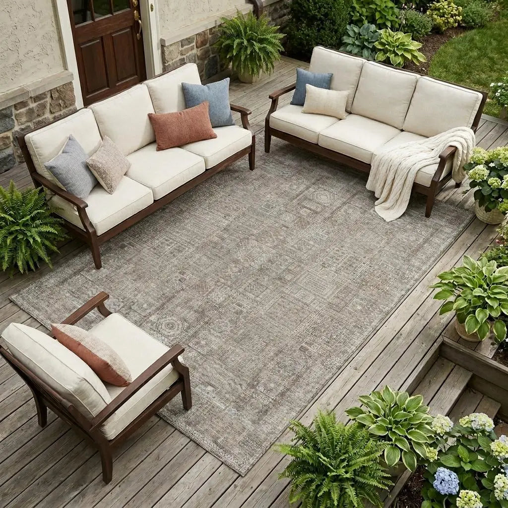 10' X 14' Brown And Silver Oriental Washable Indoor Outdoor Area Rug Homeroots Outdoor
