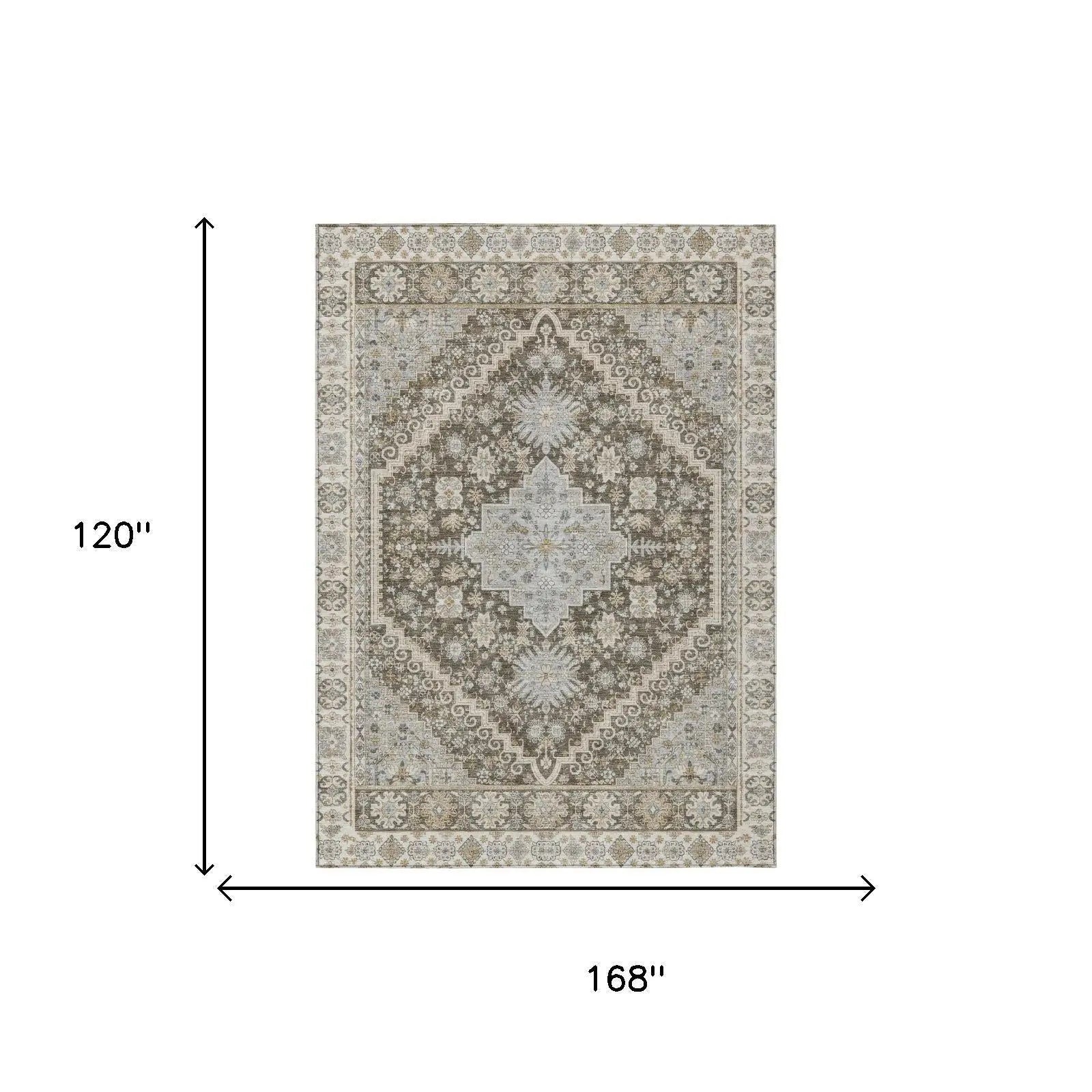 10' X 14' Brown And Silver Oriental Washable Indoor Outdoor Area Rug Homeroots Outdoor