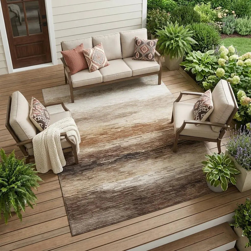 10' X 14' Brown And Silver Striped Washable Indoor Outdoor Area Rug Homeroots Outdoor