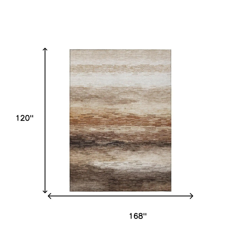 10' X 14' Brown And Silver Striped Washable Indoor Outdoor Area Rug Homeroots Outdoor
