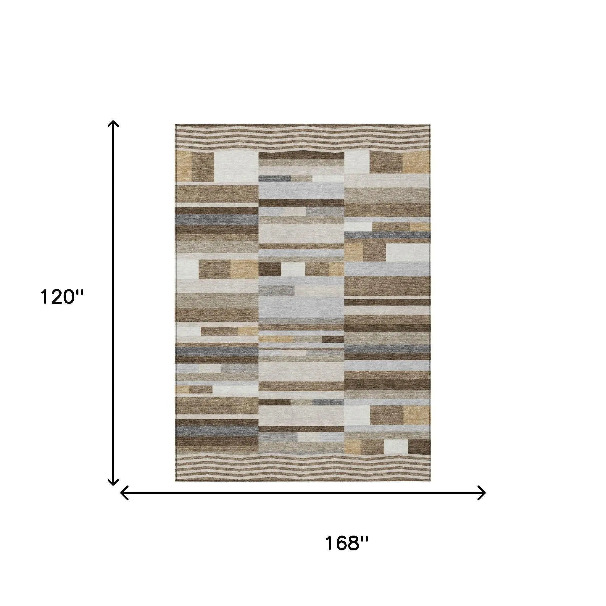 10' X 14' Brown And Silver Striped Washable Indoor Outdoor Area Rug Homeroots Outdoor