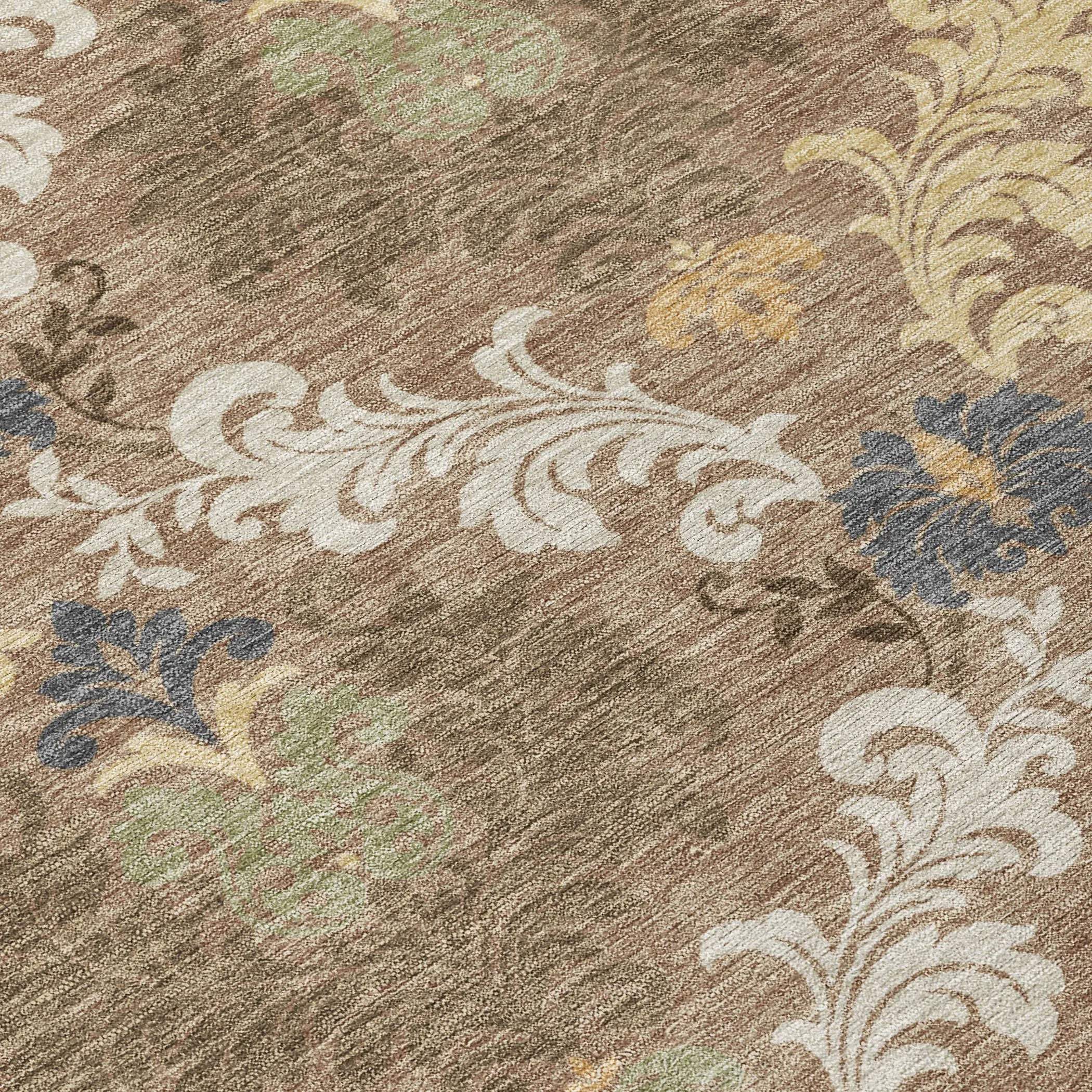 10' X 14' Brown And Taupe Damask Washable Indoor Outdoor Area Rug Homeroots Outdoor