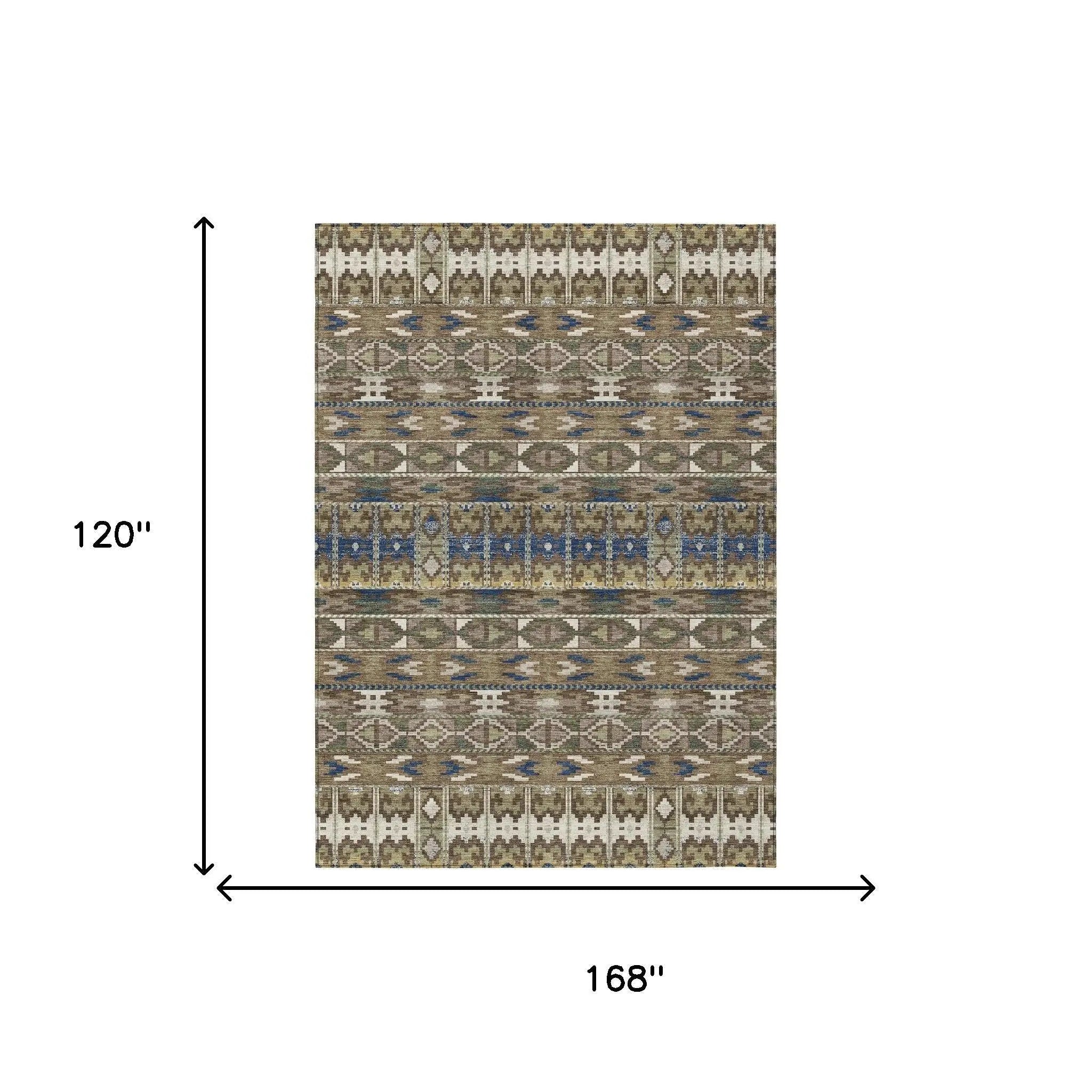 10' X 14' Brown And Taupe Geometric Washable Indoor Outdoor Area Rug Homeroots Outdoor