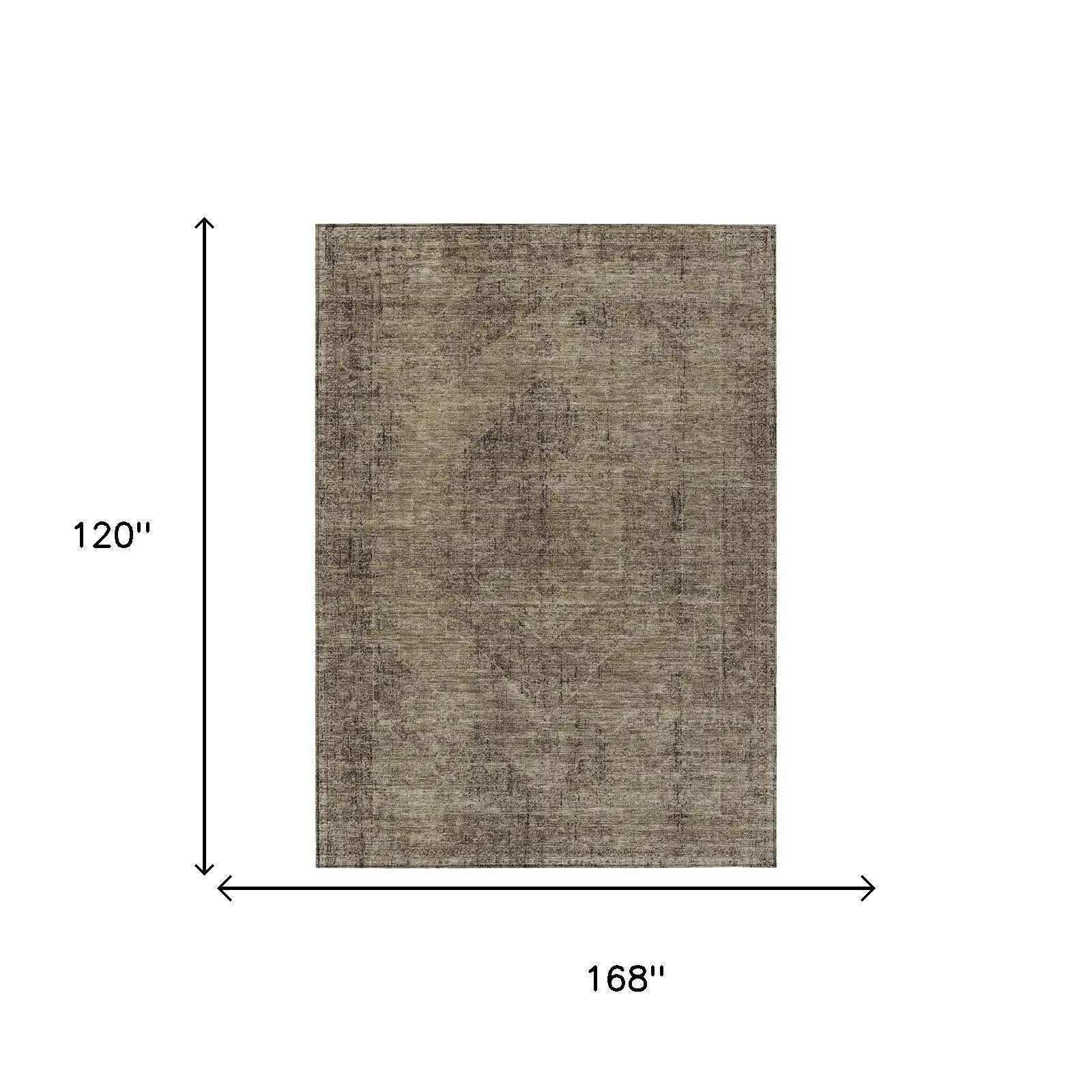 10' X 14' Brown And Taupe Oriental Washable Indoor Outdoor Area Rug Homeroots Outdoor