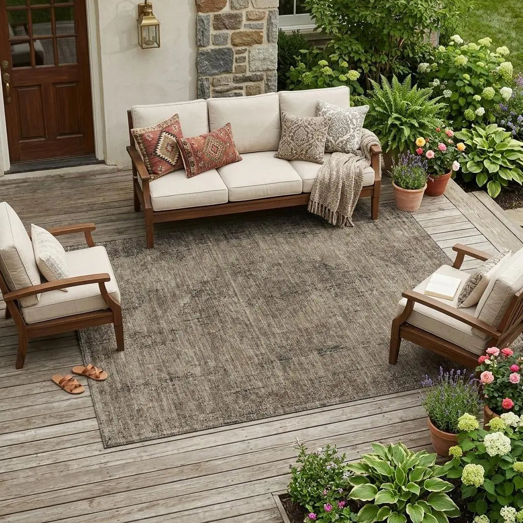 10' X 14' Brown And Taupe Oriental Washable Indoor Outdoor Area Rug Homeroots Outdoor