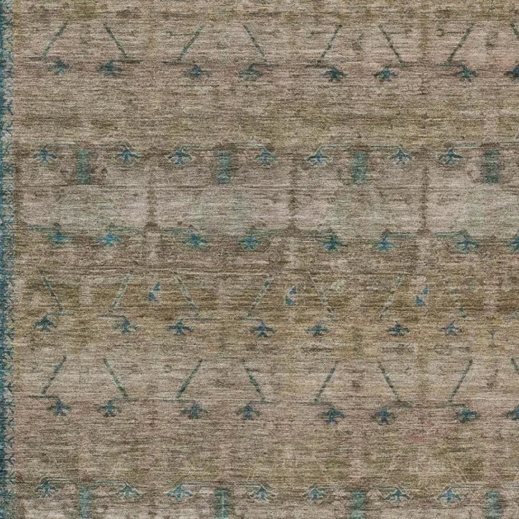 10' X 14' Brown And Taupe Tribal Washable Indoor Outdoor Area Rug Homeroots Outdoor