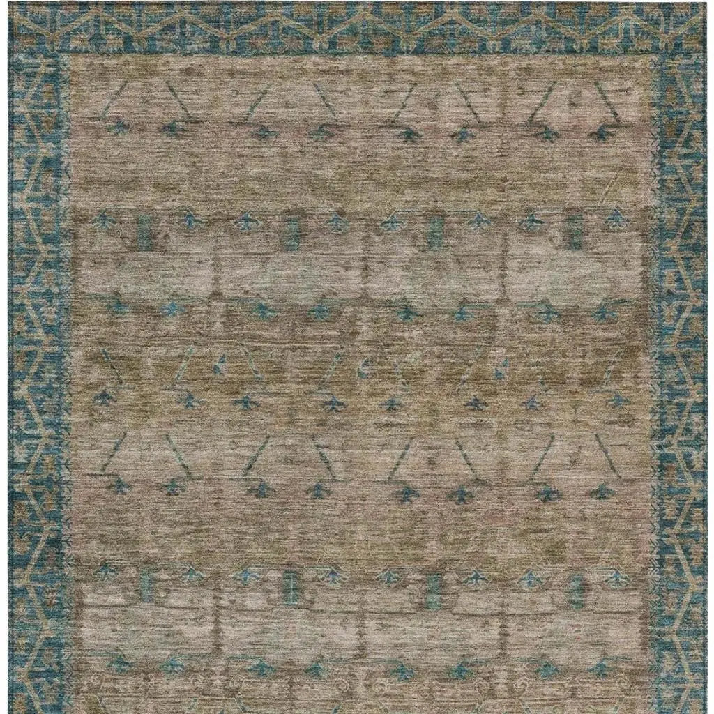 10' X 14' Brown And Taupe Tribal Washable Indoor Outdoor Area Rug Homeroots Outdoor