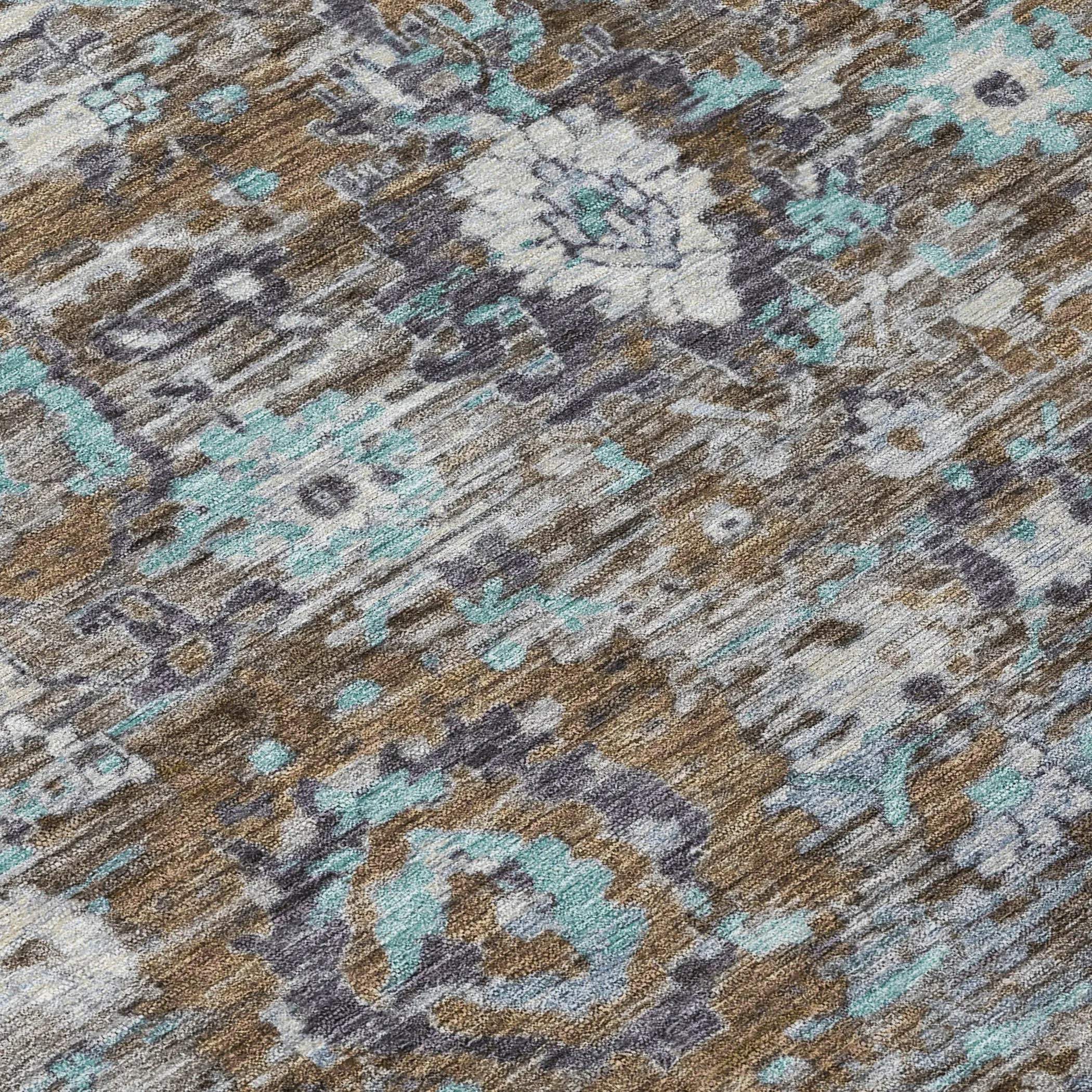 10' X 14' Brown And Teal Blue Floral Washable Indoor Outdoor Area Rug Homeroots Outdoor