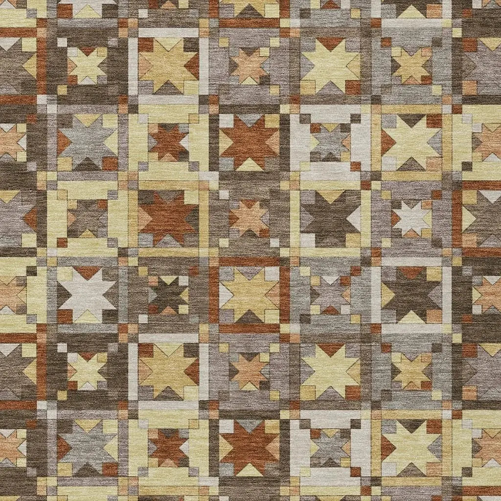 10' X 14' Brown And Wheat Patchwork Washable Indoor Outdoor Area Rug Homeroots Outdoor