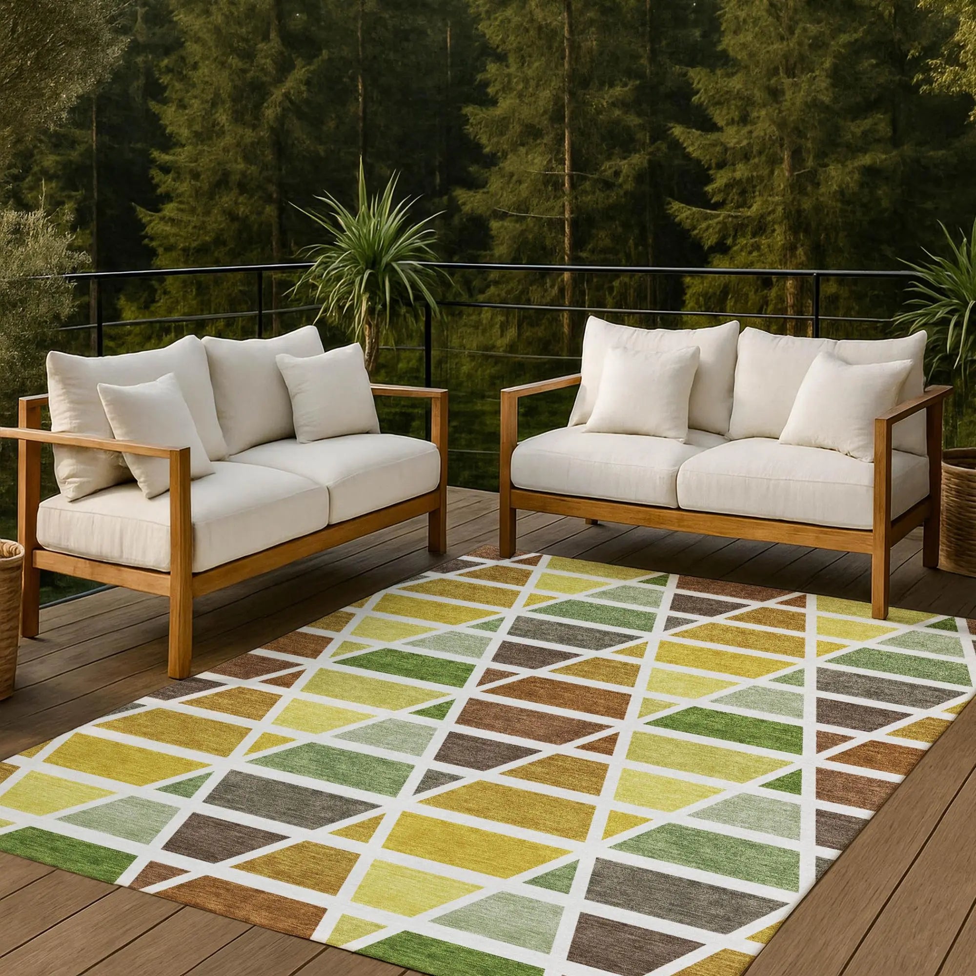 10' X 14' Brown And White Geometric Washable Indoor Outdoor Area Rug Homeroots Outdoor