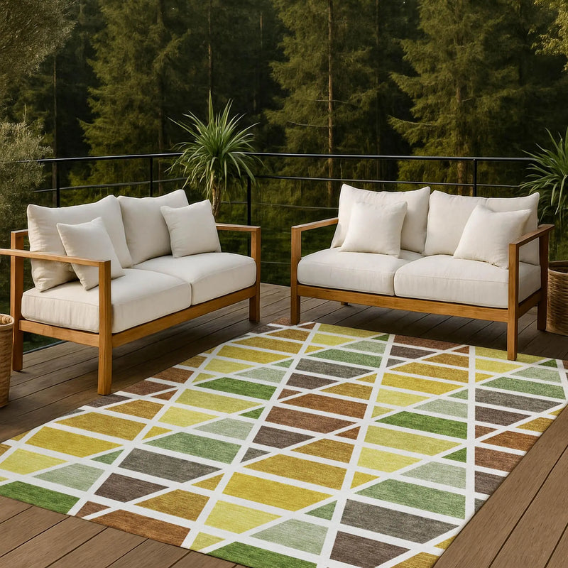10' X 14' Brown And White Geometric Washable Indoor Outdoor Area Rug Homeroots Outdoor