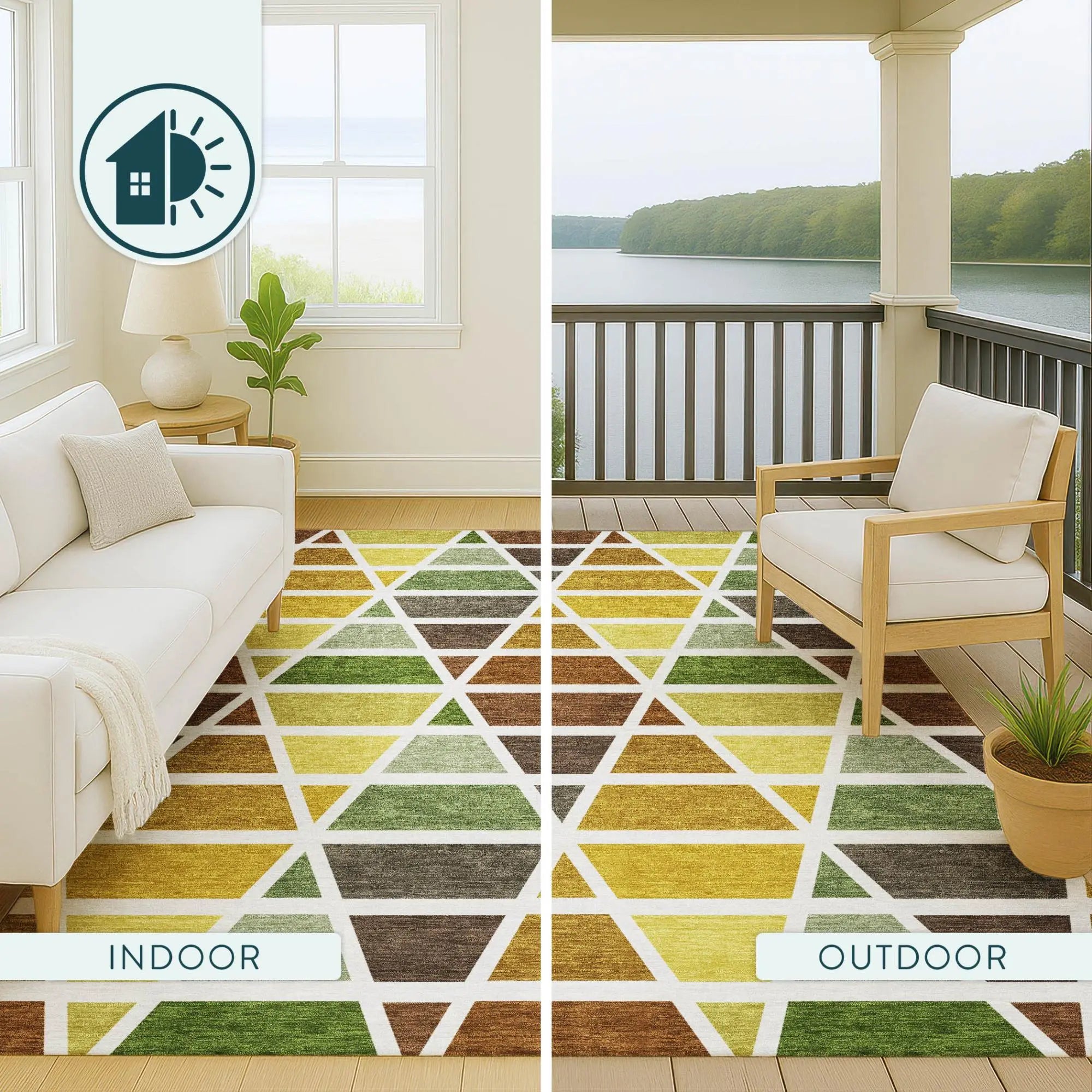 10' X 14' Brown And White Geometric Washable Indoor Outdoor Area Rug Homeroots Outdoor