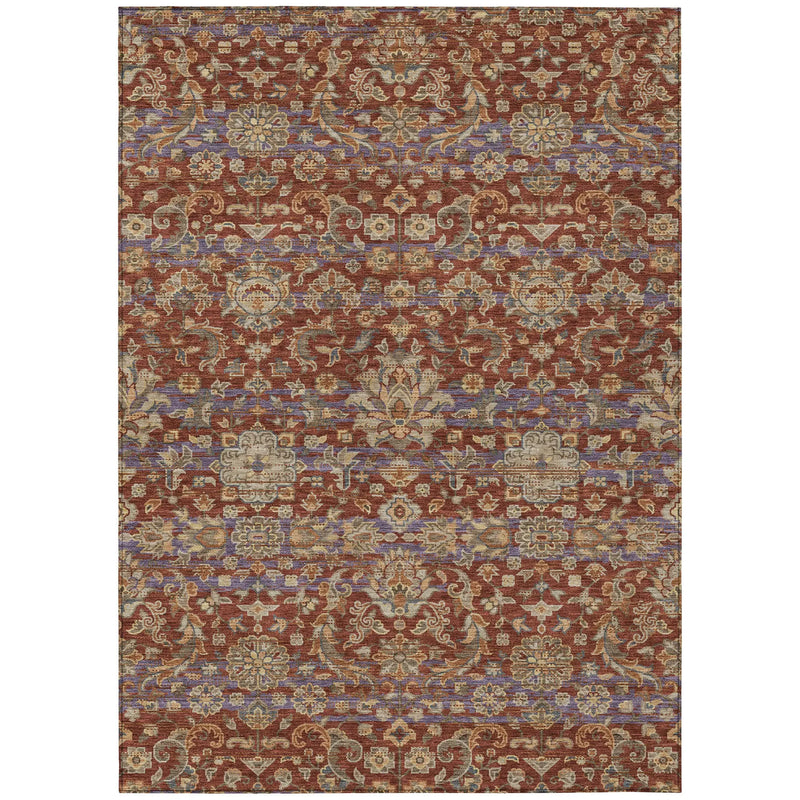 10' X 14' Burgundy And Orange Floral Medallion Washable Indoor Outdoor Area Rug Homeroots Outdoor