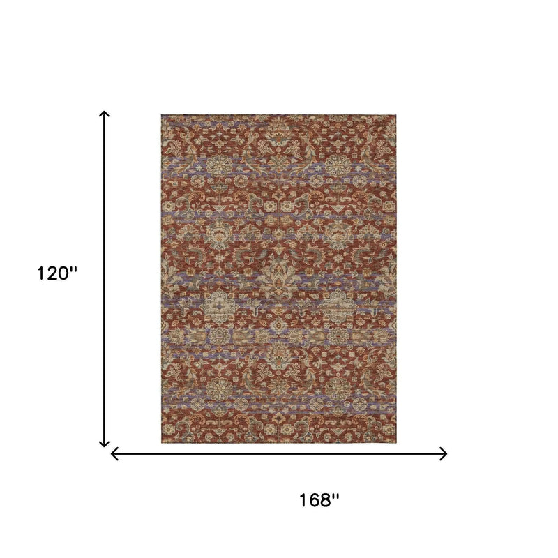 10' X 14' Burgundy And Orange Floral Medallion Washable Indoor Outdoor Area Rug Homeroots Outdoor