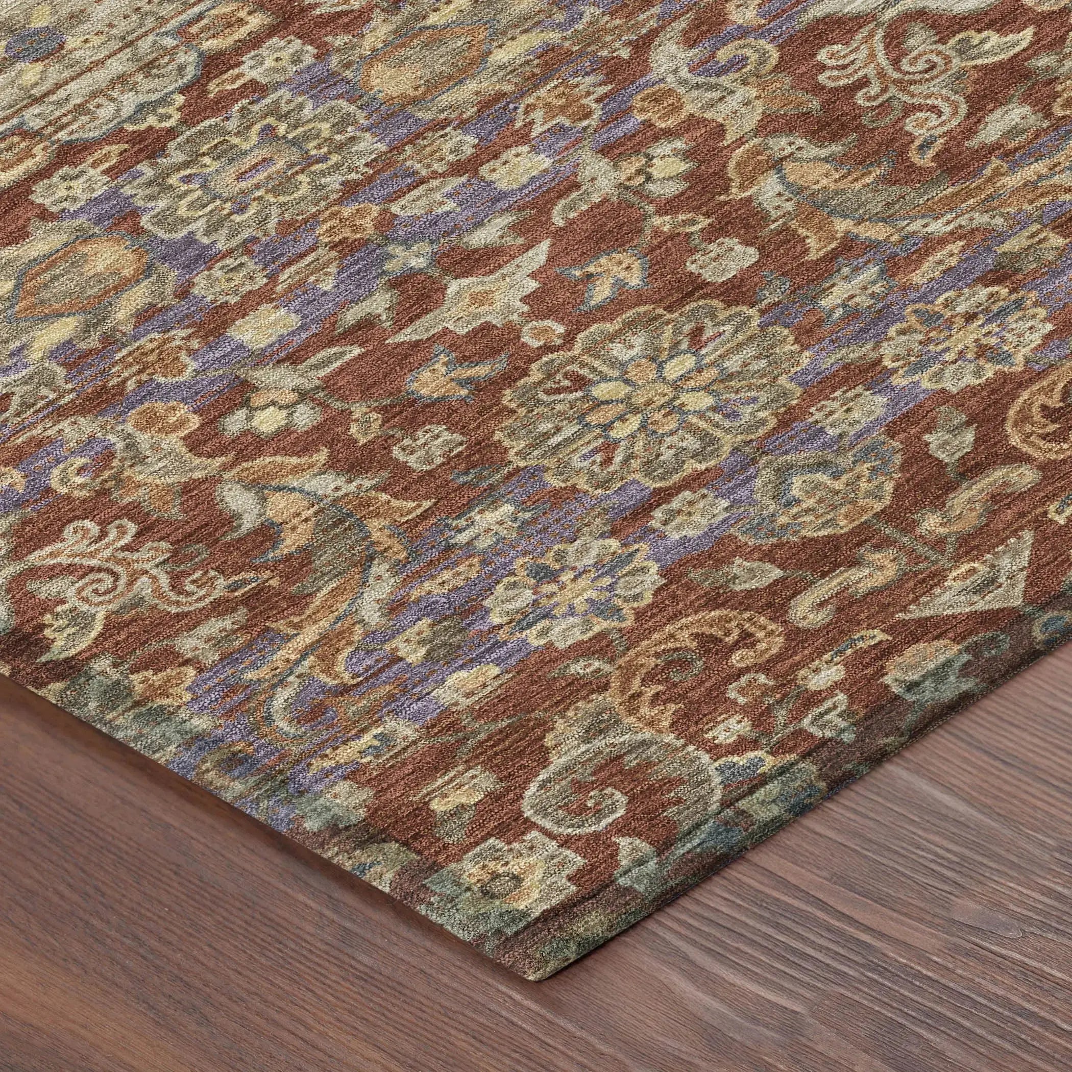 10' X 14' Burgundy And Orange Floral Medallion Washable Indoor Outdoor Area Rug Homeroots Outdoor